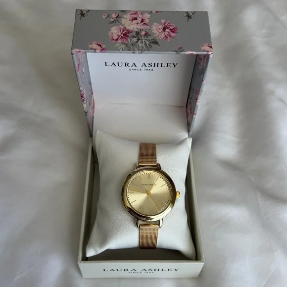 Gold Mesh Watch Womens New Laura Ashley - Picture 3 of 6